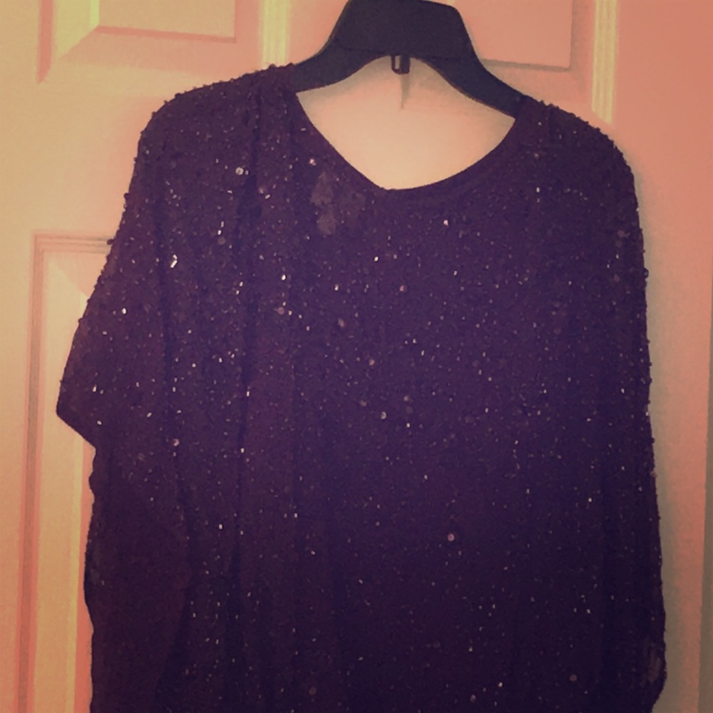 Exquisite dark purple cape style sequined Gown